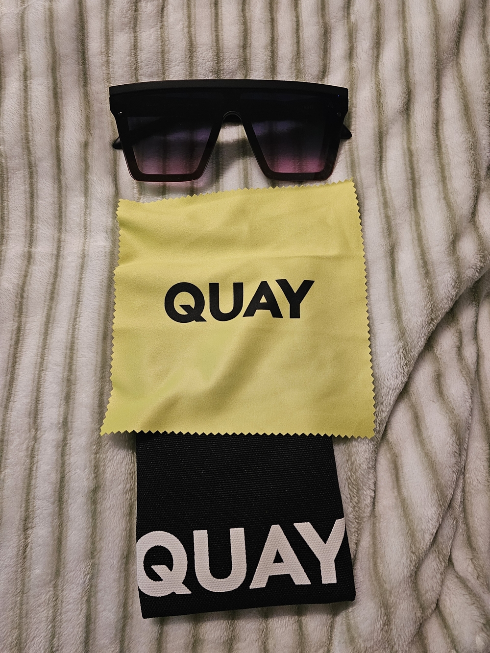 Quay Australia Black Shield Sunglasses with Gradient Purple Lenses